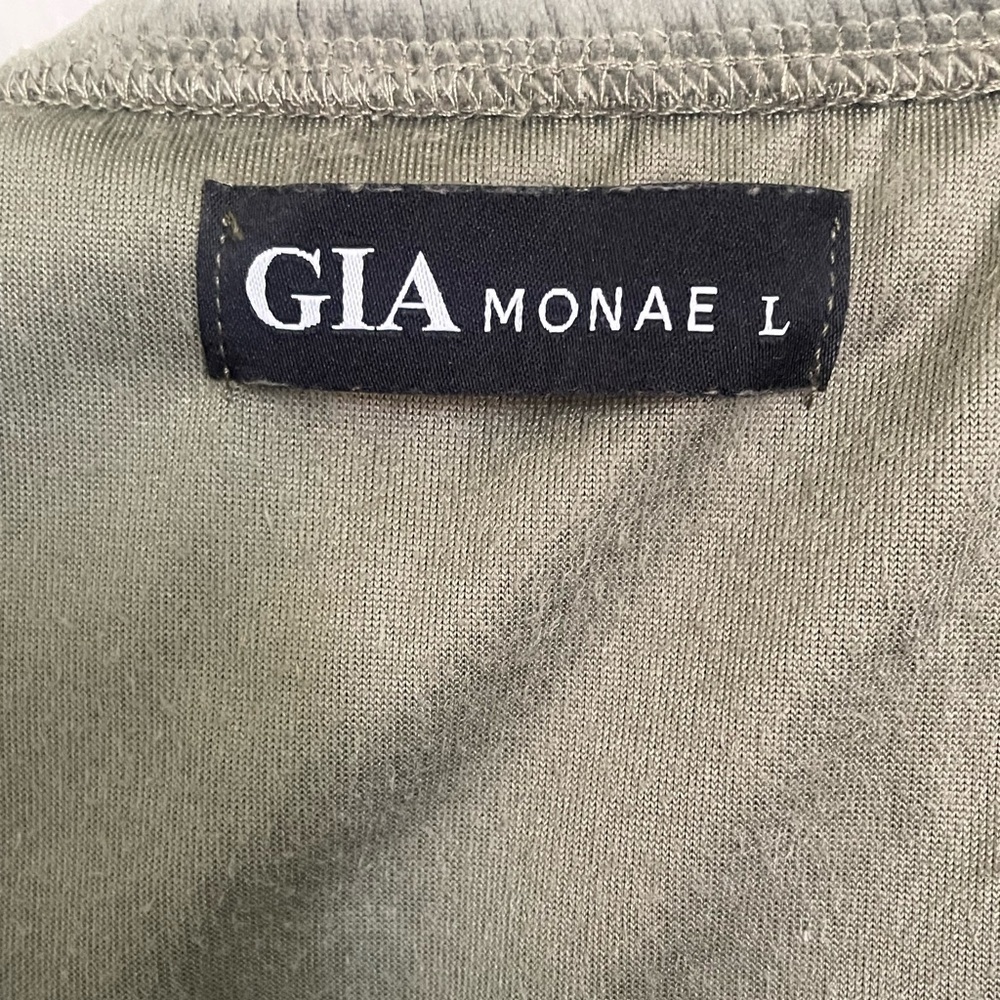 Gia Monae Olive Green Velvet Off Shoulder Bodysuit Larg Snap Closure Ruffle Trim - Picture 7 of 7